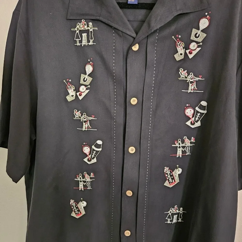 Nat Nast Black Dress Guayabera Silk Shirt for Men - Picture 7 of 7